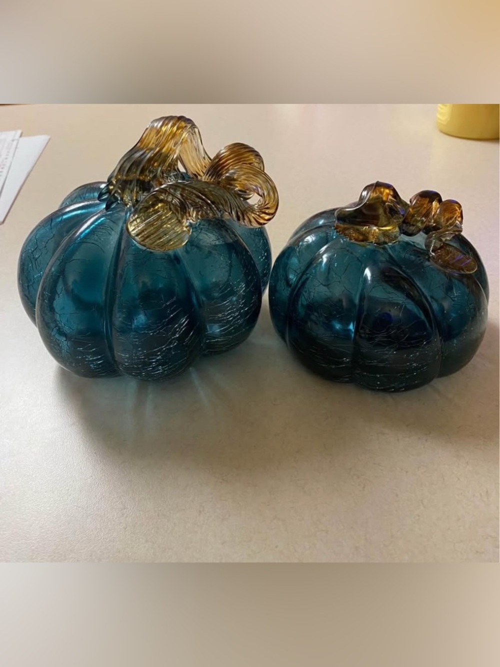 Ashland Teal Glass Pumpkins with Amber Stems